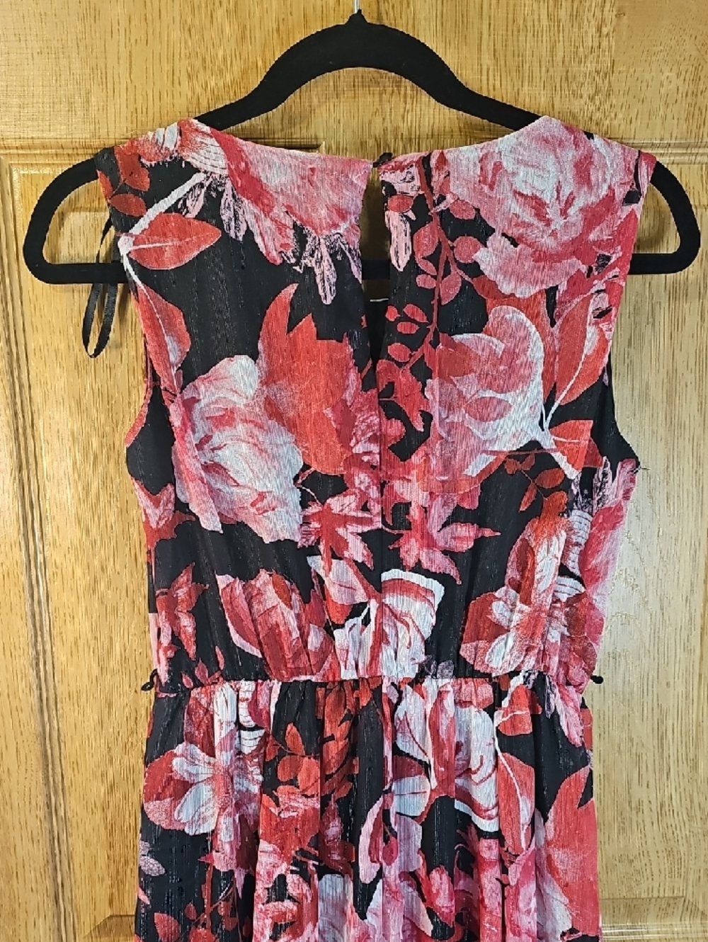 Sleeveless Black Maxi Dress with Pink & Red Floral Print - Picture 9 of 11